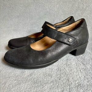 Hartjes black‎ leather Mary Jane comfort heels